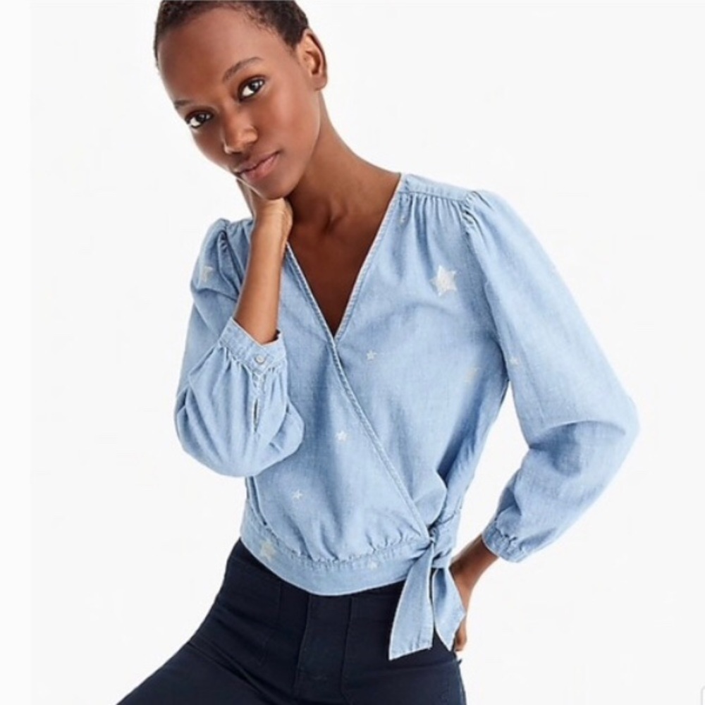 J. Crew chambray top with silver stars